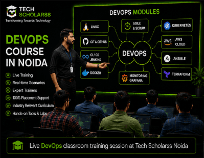 Live DevOps classroom training session at Tech Scholarss Noida