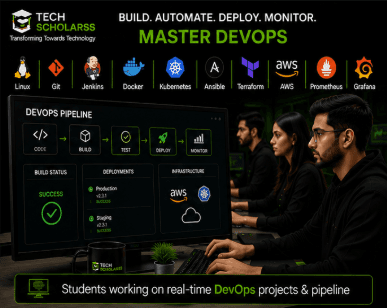 Students learning DevOps at Tech Scholarss