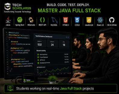 Students learning Java Full Stack development at Tech Scholarss