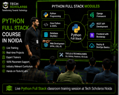 Live Python Full Stack classroom training session at Tech Scholarss Noida