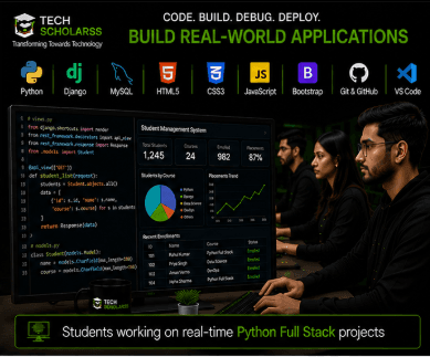 Students learning Python Full Stack development at Tech Scholarss