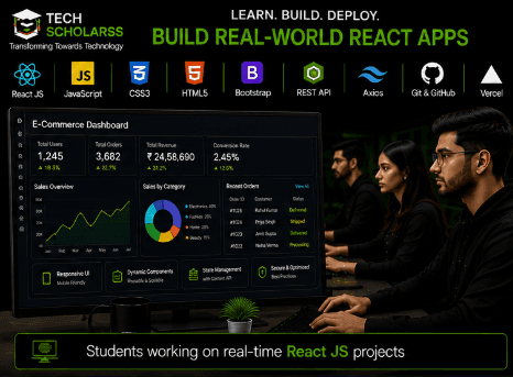 Students learning React JS at Tech Scholarss