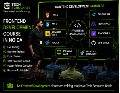 Live Frontend Development classroom training session at Tech Scholarss Noida