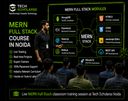 Live MERN Full Stack classroom training session at Tech Scholarss Noida