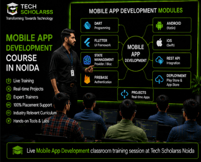 Live Mobile App Development classroom training session at Tech Scholarss Noida