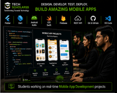 Students learning Mobile App Development at Tech Scholarss