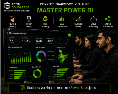 Students learning Power BI at Tech Scholarss