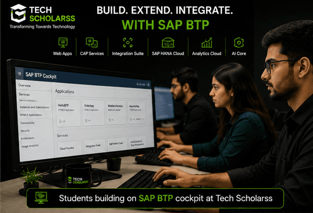 Students building on SAP BTP cockpit at Tech Scholarss