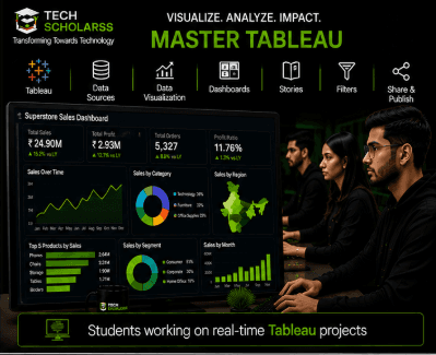 Students learning Tableau at Tech Scholarss