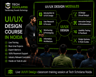 Live UI/UX Design classroom training session at Tech Scholarss Noida
